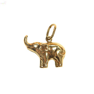18K Solid Yellow Gold Medium Elephant Pendant with Raised Trunk