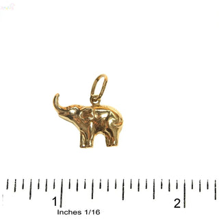 18K Solid Yellow Gold Medium Elephant Pendant with Raised Trunk