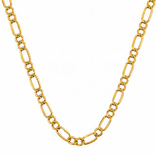 18K Solid Yellow Gold Wide Figaro Classic Mens Chain