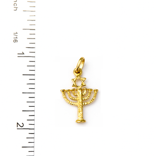 18K Solid Yellow Gold Small Three-Dimensional Menorah Pendant
