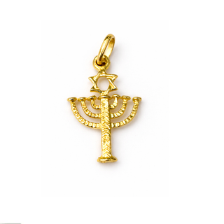 18K Solid Yellow Gold Small Three-Dimensional Menorah Pendant