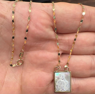18K Yellow Gold Mother of Pearl Rectangle Miraculous Necklace