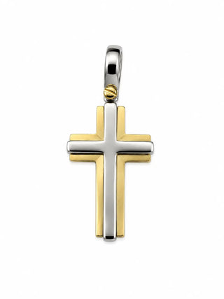 18K Solid Two Tone Modern Medium Polished and Satin Cross Pendant