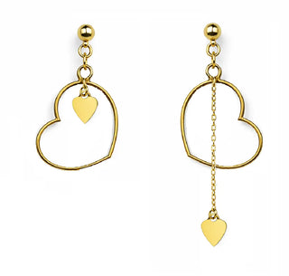 18k Solid Yellow Gold Modern Open Heart Dangle Earrings