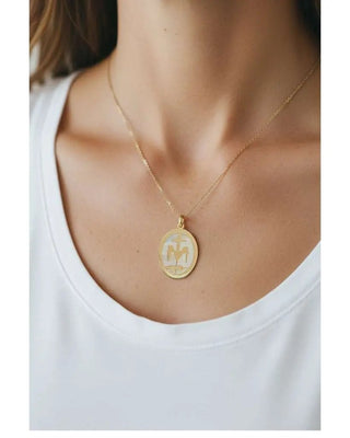 18K Solid Yellow Gold Mother of Pearl Miraculous Medal 