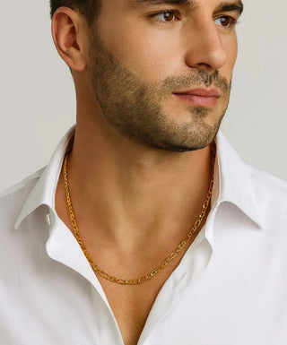 18K Solid Yellow Gold Polished Figaro One Plus One Chain