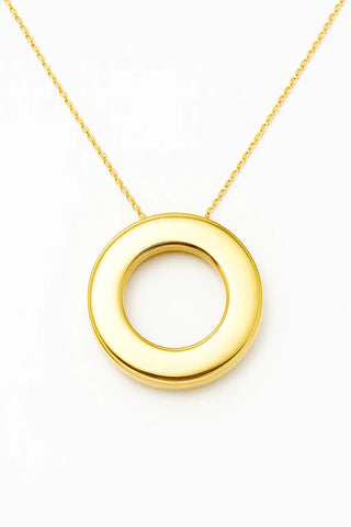 18K Solid Gold Thick Open Polished Circle Pendant Necklace