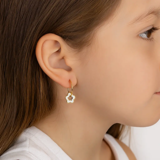 18K Gold Polished Mother of Pearl Flower Endless Hoop Earrings