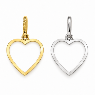 18K Solid  Gold Polished Open Heart Pendant, yellow gold and white gold