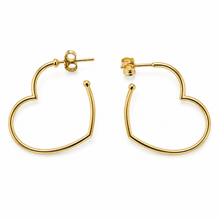 18K Solid Yellow Gold Polished Open Heart Thin Tube Post Earrings