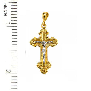 18K Solid Two-Tone Gold Small Orthodox Crucifix Pendant