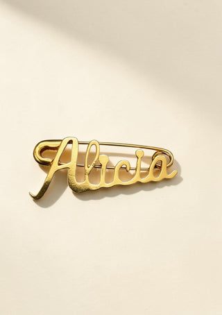 Custom made 18k Solid Yellow Gold Name Safety Pin