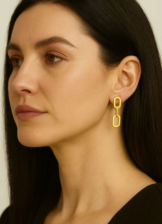 18K Solid Yellow Gold Wide Open Paperclip Dangling Earrings