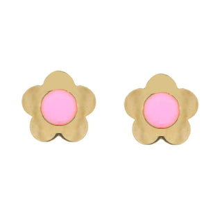 18K Yellow Gold Enamel Center Flower Screwback Earrings