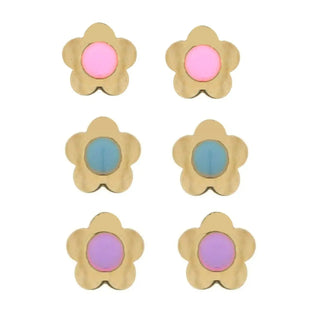 pr18K Yellow Gold Enamel Center Flower Screwback Earrings