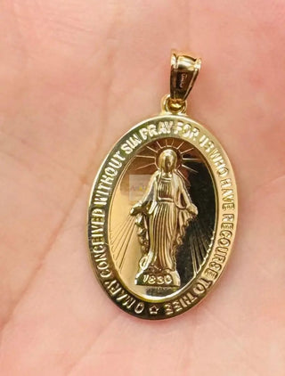 18K Solid Yellow Gold Hollow Large Miraculous Medal