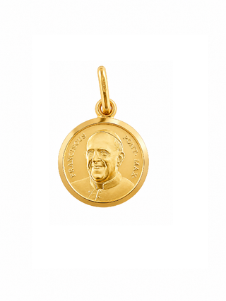 18K Solid Yellow Gold Pope Francis Medal Pendant 13mm