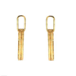 18K Solid Gold Long Satin and Polished Paperclip Post Earrings