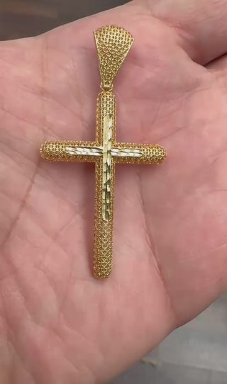 18K Yellow Gold Large Filigree Diamond-Cut Cross Pendant