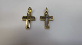 18K Solid Two Tone Modern Polished and Satin Cross Pendant