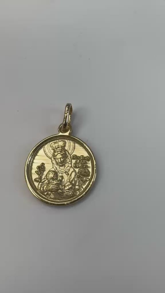 18k Solid Yellow Gold Our Lady of La Leche Round 16mm Medal