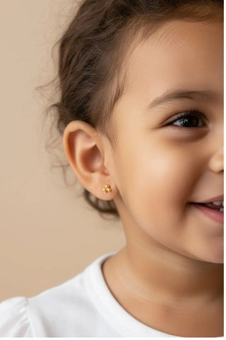 18K Solid Yellow Gold Triple-Bead Stud Screwback Earrings
