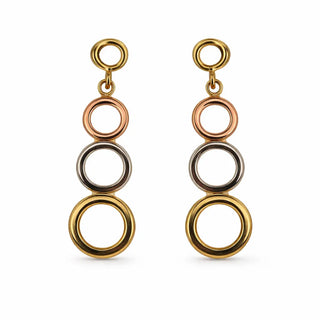 18K Solid Tricolor Gold Open Circles Dangle Post Earrings