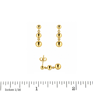 18K Solid Yellow Gold Dangling Balls Post Earrings