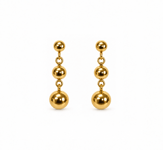 18K Solid Yellow Gold Dangling Balls Post Earrings