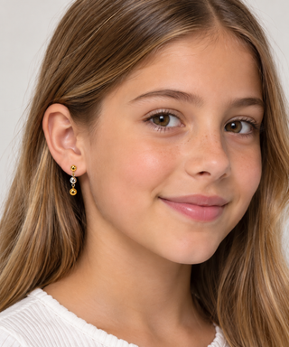 18K Solid Two-Tone Gold Dangling Balls Post Earrings