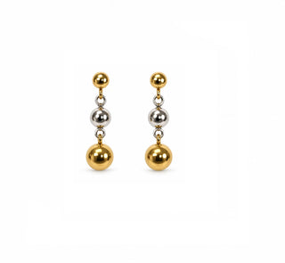 18K Solid Two-Tone Gold Dangling Balls Post Earrings