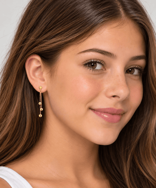 18K Yellow Gold 4mm Dangle Ball Cable Chain Post Earrings