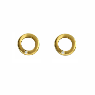 18K Solid Yellow Gold Small Open Circle Tiny Diamond Earrings
