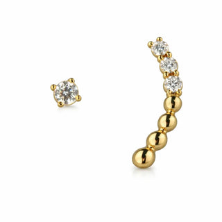 18K Yellow Gold Gold Bead and Zirconia Post Crawler Earrings