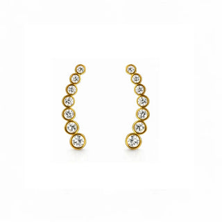 18K Solid Yellow Gold Mini Bezel-Set Zirconia Ear Climber Earrings