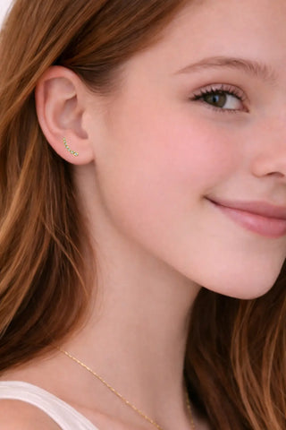 18K Solid Yellow Gold Mini Bezel-Set Zirconia Ear Climber Earrings
