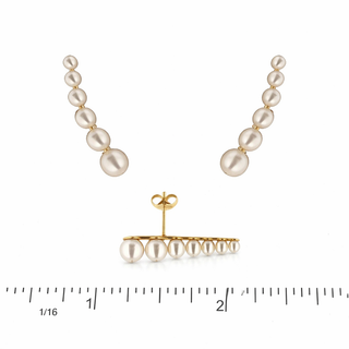 18K Solid Yellow Gold Cultivated Pearls Crawler Post Earrings