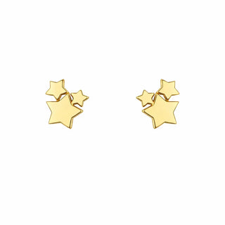 18K Solid Yellow Gold Polished Tiny Stars Post Earrings