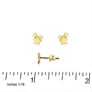 18K Solid Yellow Gold Polished Tiny Stars Post Earrings