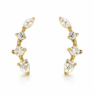 18K Yellow Gold Tiny Multi-Shape Zirconia Climber Earrings