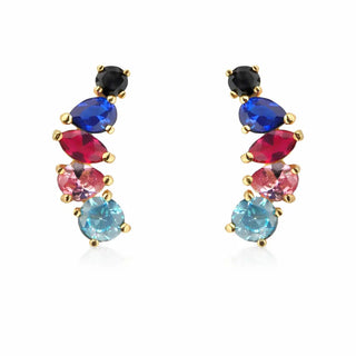 18K Gold Multi Color and Shapes Zirconia Crawler Earrings