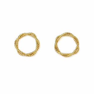 pr18K Yellow Gold Twisted Double Wire Circle Post Earrings