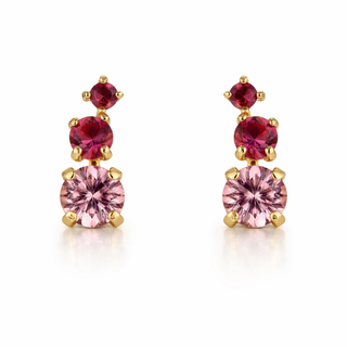 18K Yellow Gold Pink Fuchsia and Red Small Crawler Earrings