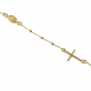 18K Solid Yellow Gold Rosary Medal Cross Denarius Bracelet