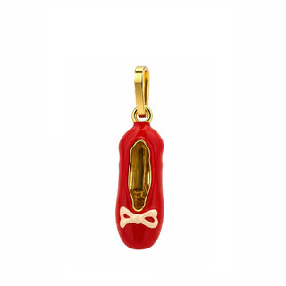 18K Solid Yellow Gold Enamel Ballet Slipper Charm Pendant