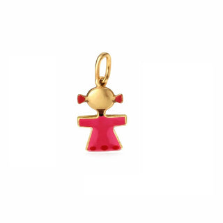 18 Karat Solid Yellow Gold Enamel Girl Tiny Pendant