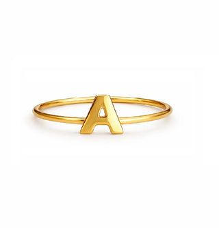 18K Solid Yellow Gold Polished Small Initial Letter Rings