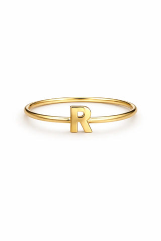 18K Solid Yellow Gold Polished Small Initial Letter Rings