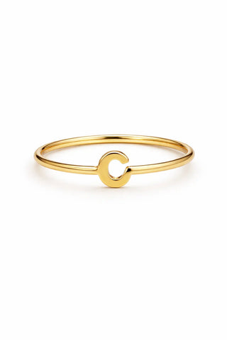 18K Solid Yellow Gold Polished Small Initial Letter Rings