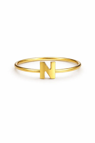 18K Solid Yellow Gold Polished Small Initial Letter Rings